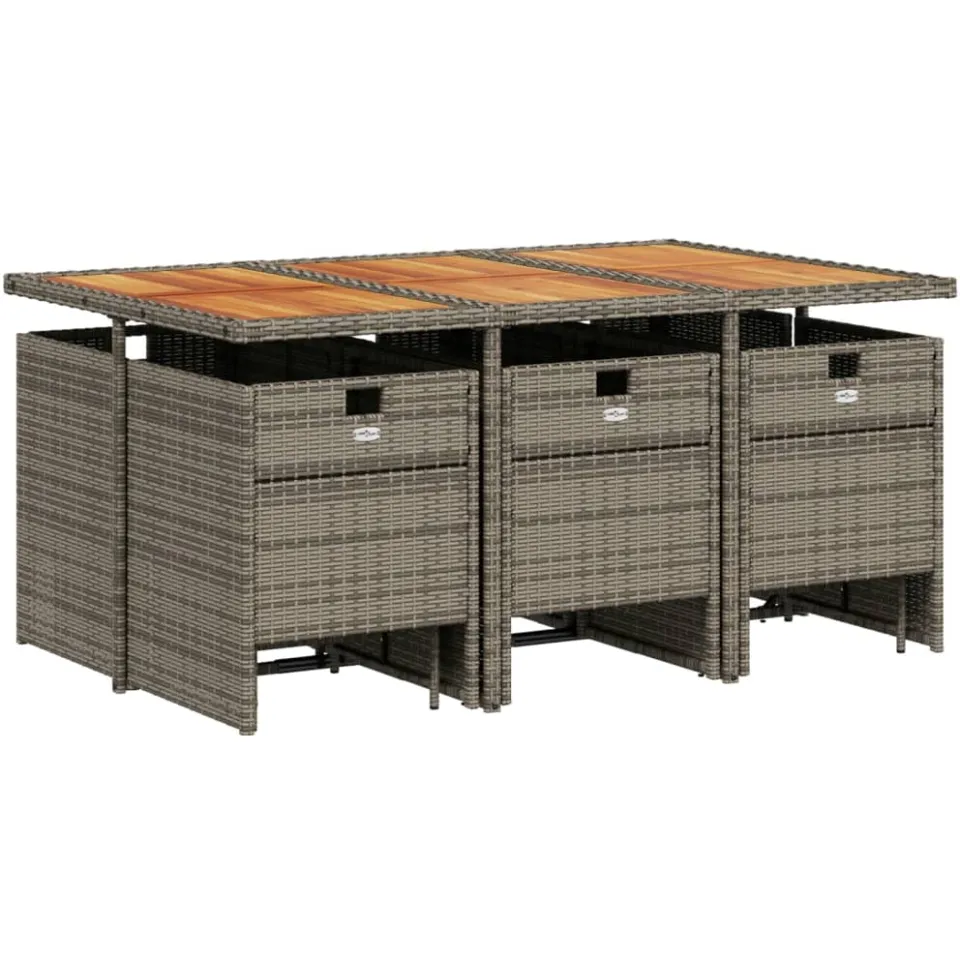 vidaXL 11-delige Tuinset met kussens poly rattan grijs