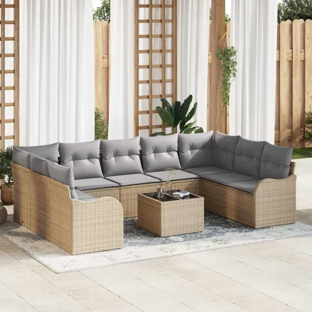 vidaXL Tuin Sofa Set 10 st Beige poly rattan, foto 2