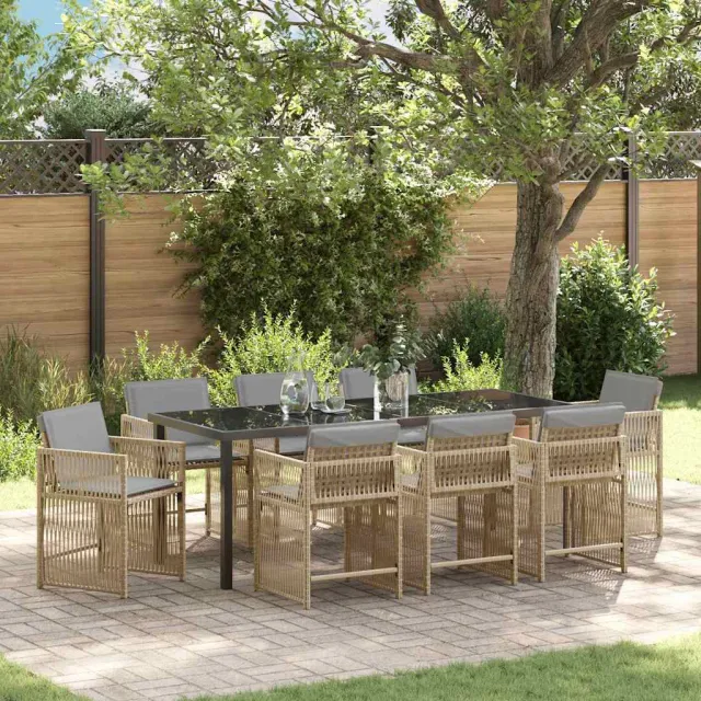 vidaXL Tuin eettafelset 9 st Beige poly rattan, foto 2
