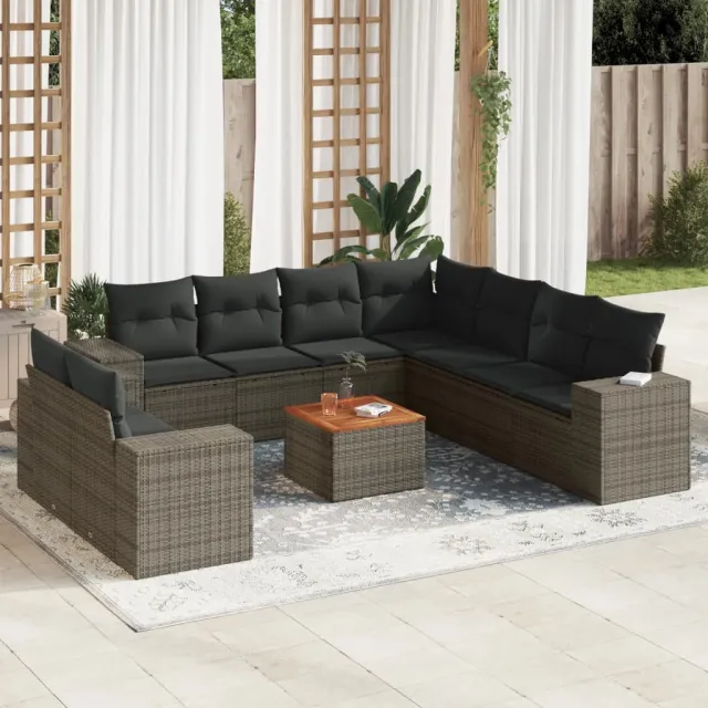 vidaXL 10-delige Loungeset met kussens poly rattan grijs, foto 2