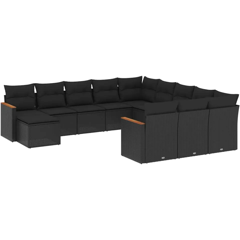 vidaXL 12-delige Loungeset met kussens poly rattan zwart, foto 3