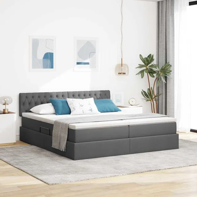 vidaXL Opslag bed met matras Donkergrijs 200 x 200 cm Nep Leer grijs