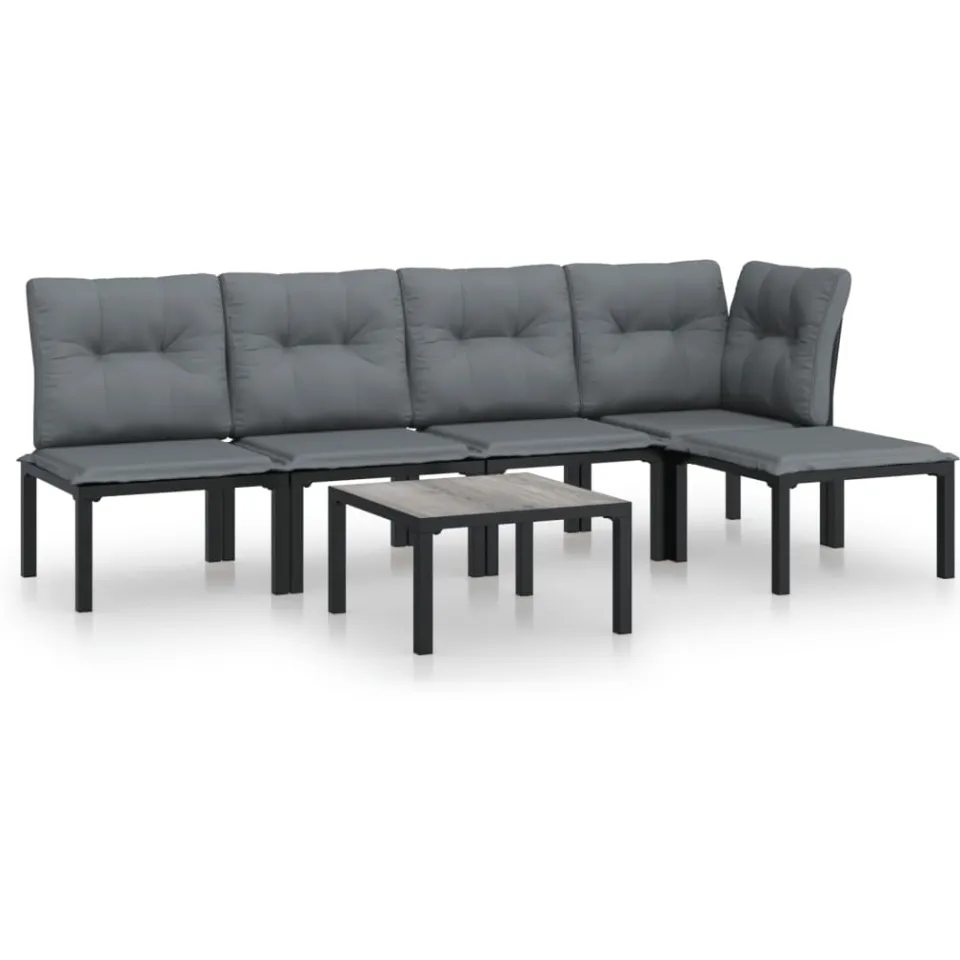 vidaXL 6-delige Loungeset poly rattan zwart en grijs