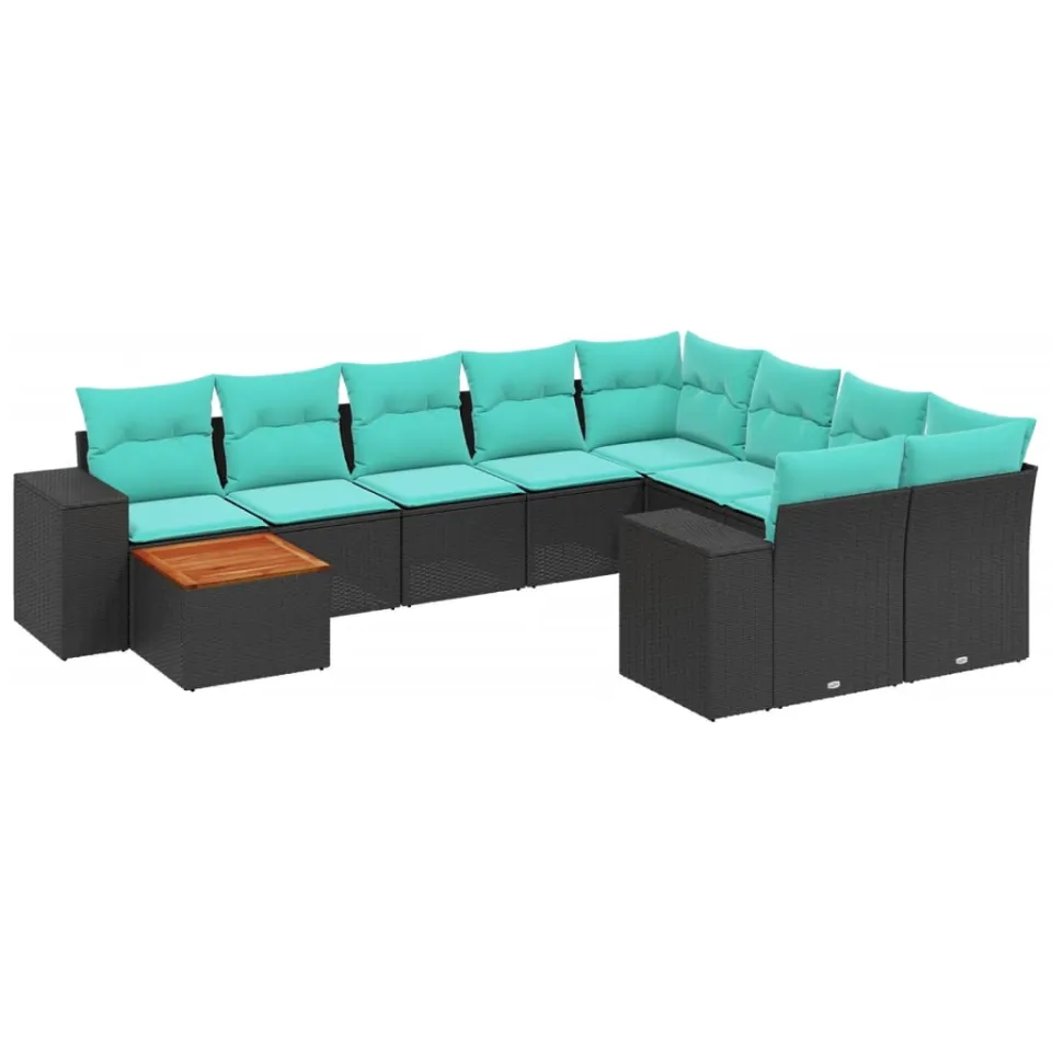 vidaXL 10-delige tuinbankset met kussens van zwart polyrotan, foto 3