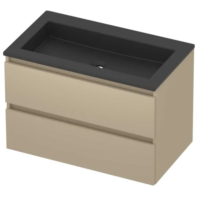 Basic-Line Aura 46 Badmeubelset Acryl Zonder Kraangat Greeploos 80x46x54 cm Mat Beige Mat Zwart