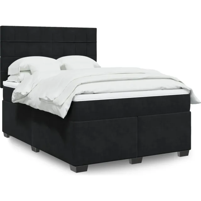 vidaXL Boxspring met matras fluweel zwart 140x200 cm