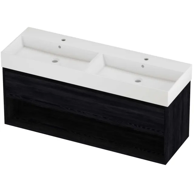 Proline Zara Badmeubelset Porselein Loft Schap 140x46x65 cm Glans Wit Black Oak Eiken