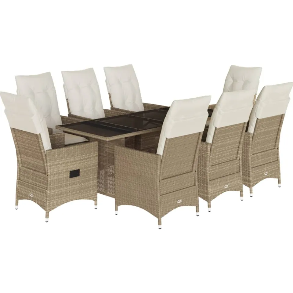 vidaXL 9-delige Tuinset met kussens poly rattan beige, foto 4