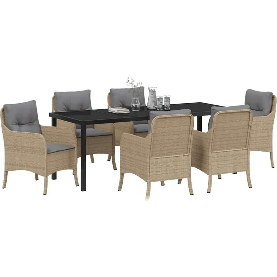 vidaXL Tuin eettafelset 7 st Beige poly rattan