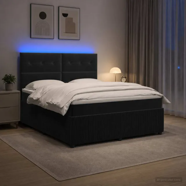 vidaXL LED Boxspring Bed met Matras Zwart 140 x 200 cm Fluweel