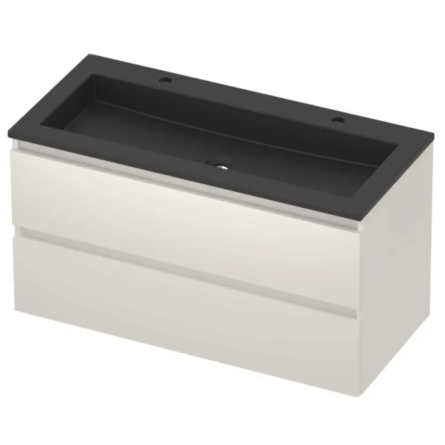 Basic-Line Aura 46 Badmeubelset Acryl 2 Kraangaten Greeploos 100x46x54 cm Mat White Mat Zwart