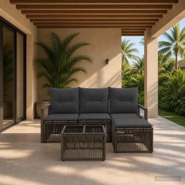 vidaXL Tuinbankenset 5 st Grijs poly rattan, foto 2