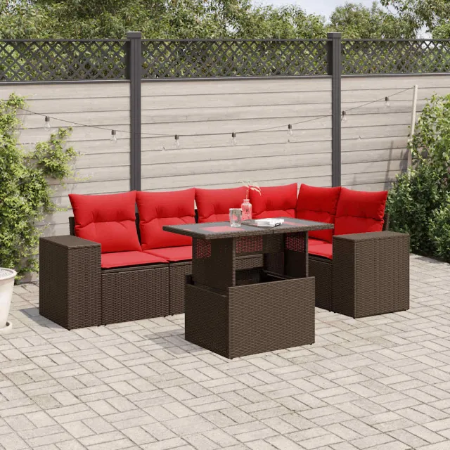 vidaXL 6-delige tuinbankset met kussens, bruin polyrotan, foto 2