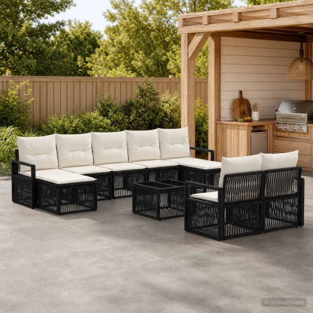 vidaXL Tuinbankenset 10 st Zwart poly rattan, foto 2