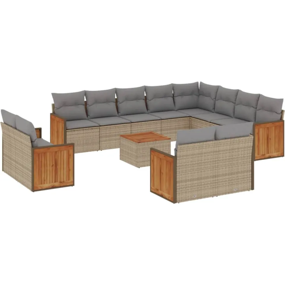 vidaXL 13-delige Loungeset met kussens poly rattan beige, foto 3