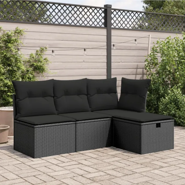 vidaXL Tuinkruk met kussen zwart 55x55x37 cm poly rattan, foto 3