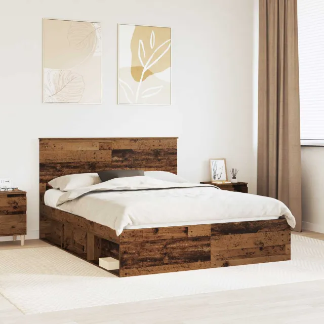 vidaXL Bedframe met hoofdeinde Oudhout 150 x 200 cm Massief grenenhout Bruin