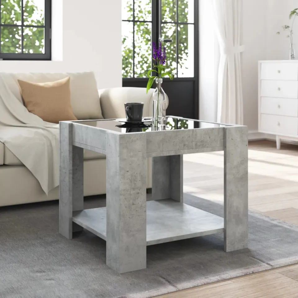 vidaXL Salontafel met LED 53x53x45 cm bewerkt hout betongrijs grijs, foto 3