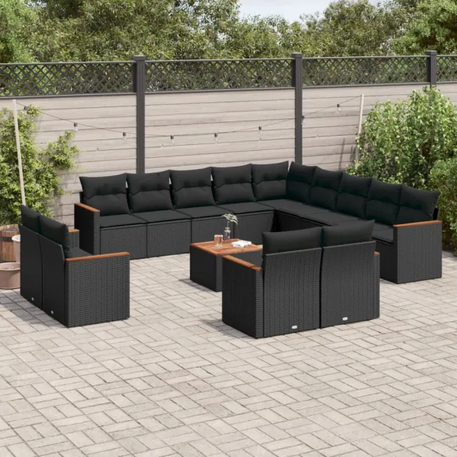 vidaXL 14-delige Loungeset met kussens poly rattan zwart, foto 2