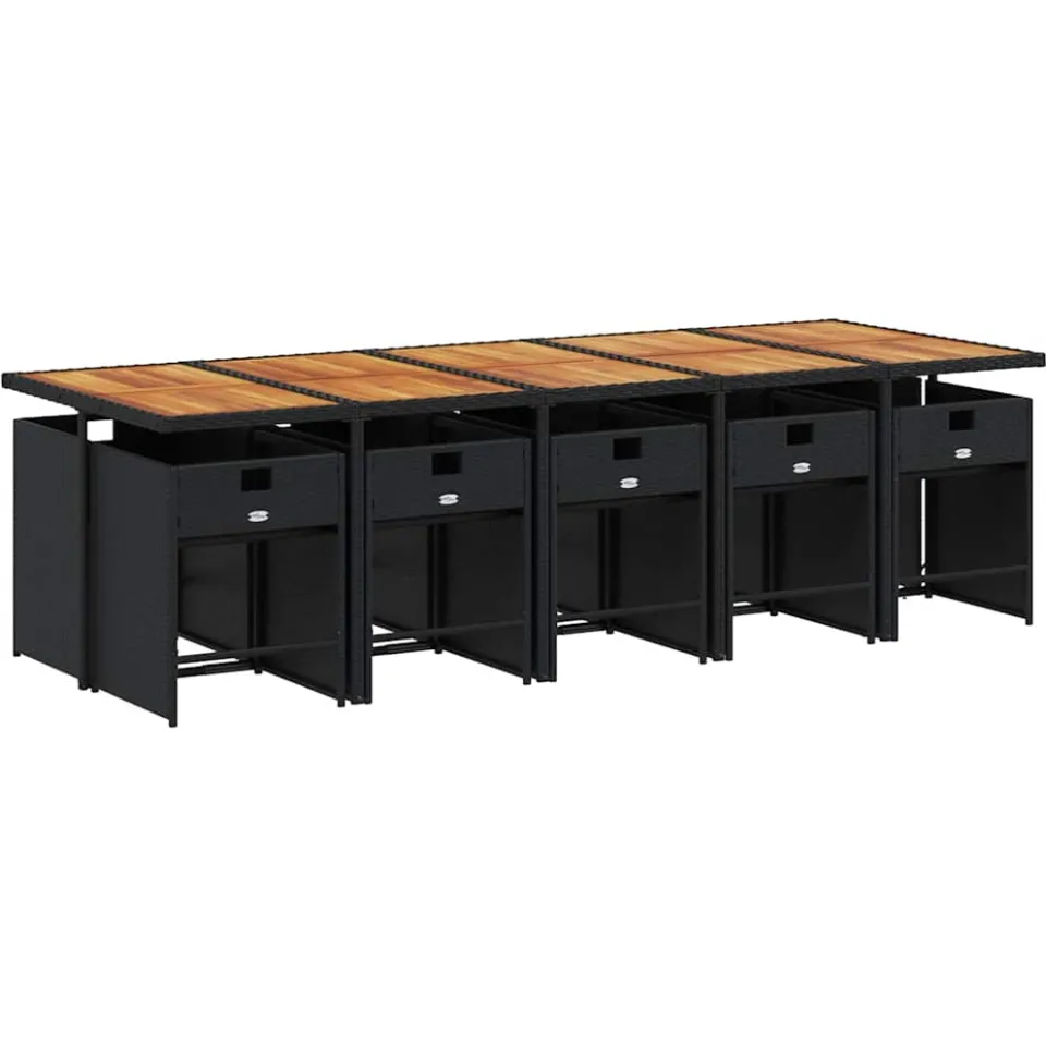 vidaXL 11-delige Tuinset met kussens poly rattan zwart