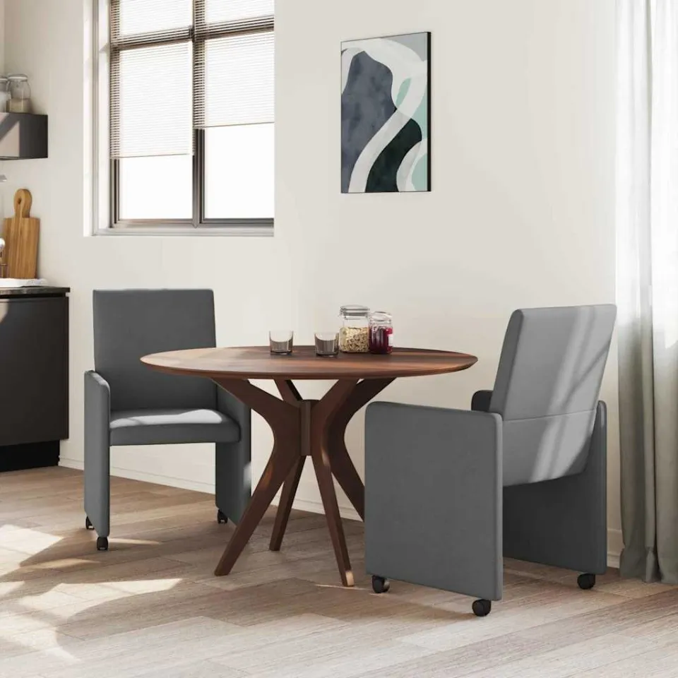 vidaXL Eetkamerstoelen met Wieltjes 2 st Stof Donkergrijs grijs, foto 3