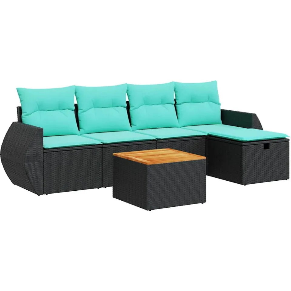 vidaXL 6-delige Loungeset met kussens poly rattan zwart, foto 3