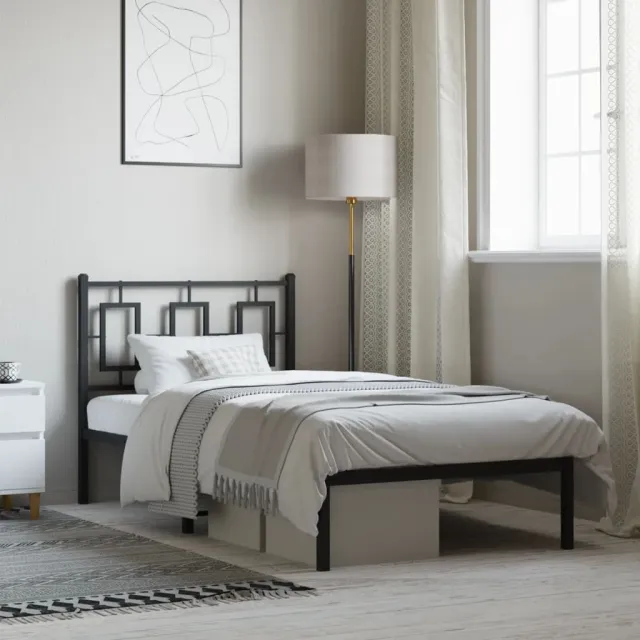vidaXL Bedframe met hoofdbord metaal zwart 90x200 cm