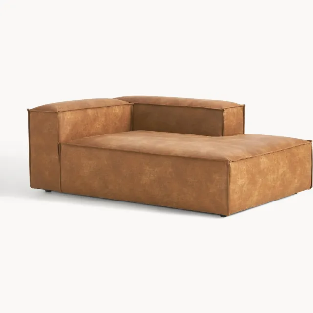 Westwing Collection Chaise longue hoekmodule Lennon van gerecycled leer Bruin
