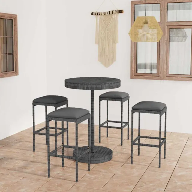 vidaXL 5-delige Tuinbarset met kussens poly rattan grijs, foto 2