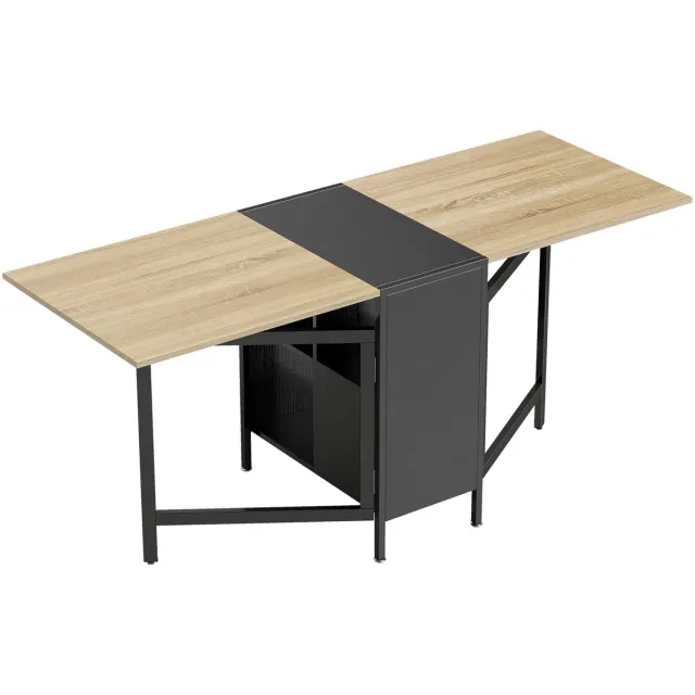 Homona Klapbare eettafel - Met 4 opbergplanken - MDF en metalen frame - 169 x 60 x 75 cm - Donkerhoutkleur/Zwart Donkerbruin
