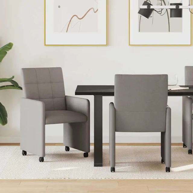 vidaXL Eetkamerstoelen met Wieltjes 2 st Stof Lichtgrijs, foto 2