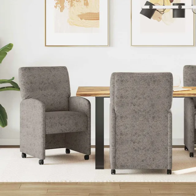 vidaXL Eetkamerstoelen met Wieltjes 2 st Faux suede leer Lichtgrijs, foto 2