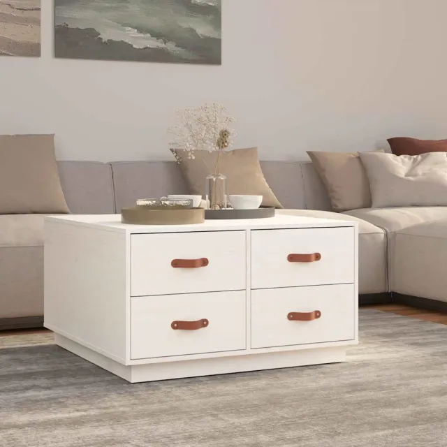 vidaXL Salontafel 80x80x45 cm massief grenenhout wit, foto 2
