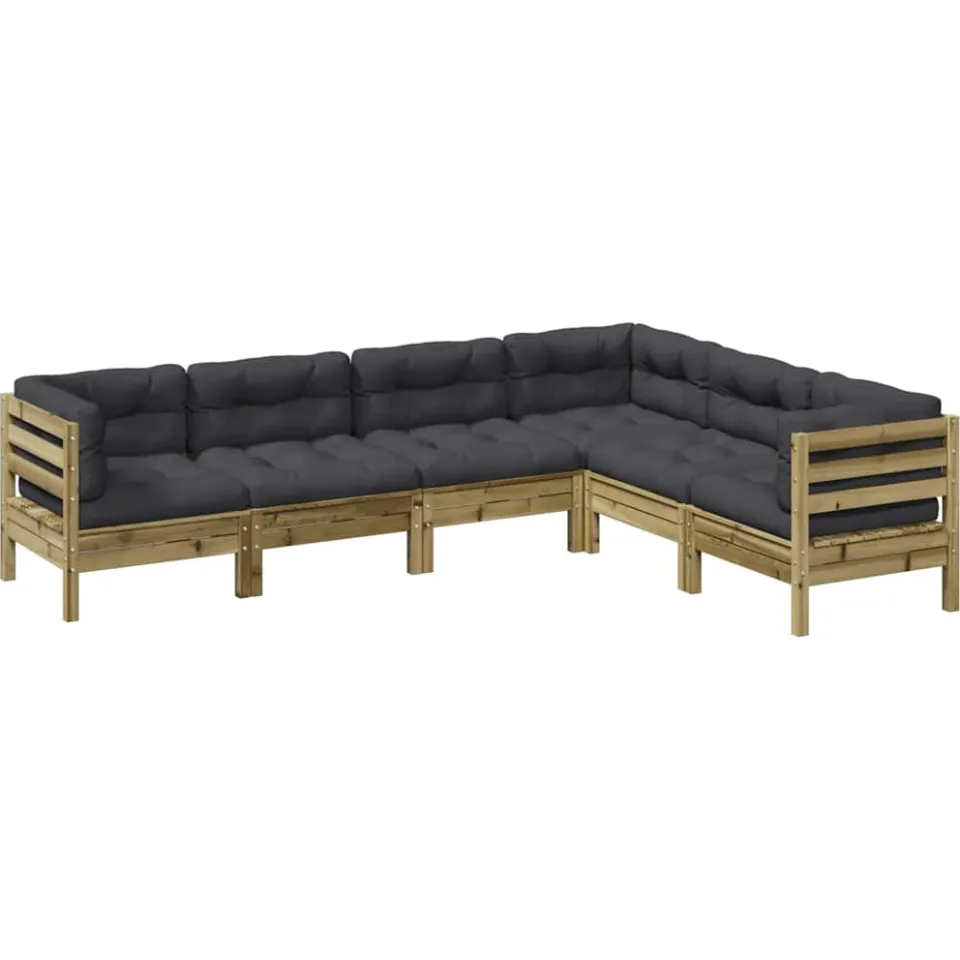 vidaXL 6-delige Loungeset met kussens geïmpregneerd grenenhout Bruin
