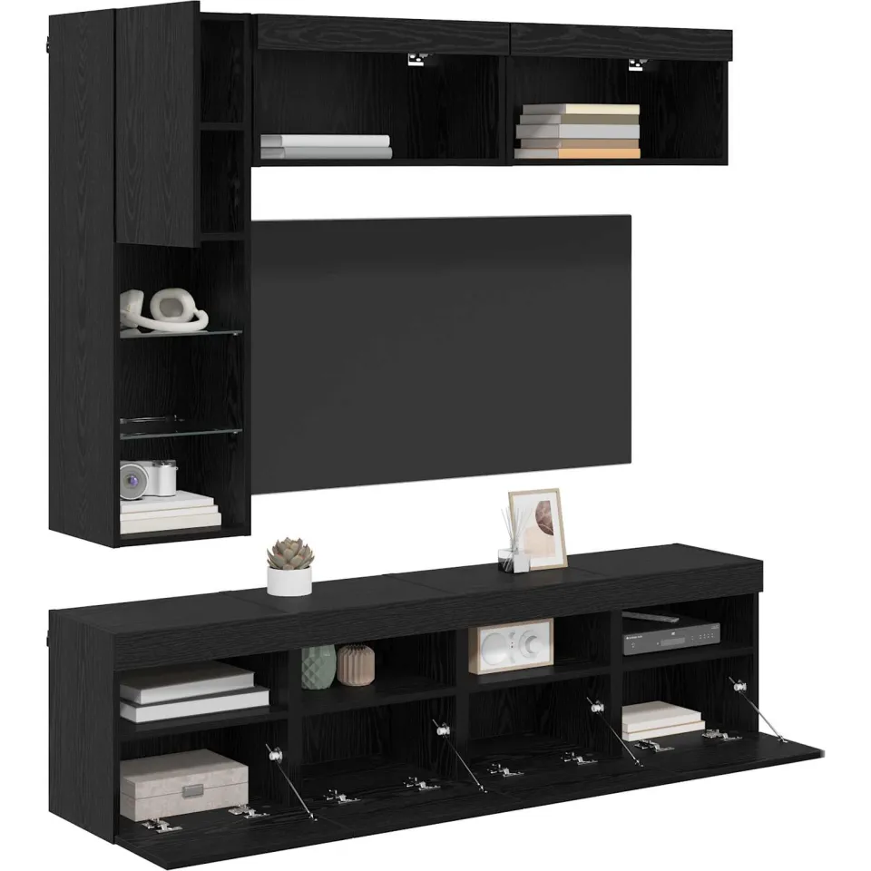 vidaXL TV-kast 7 st 30,5 x 30 x 102 cm Zwart Eiken