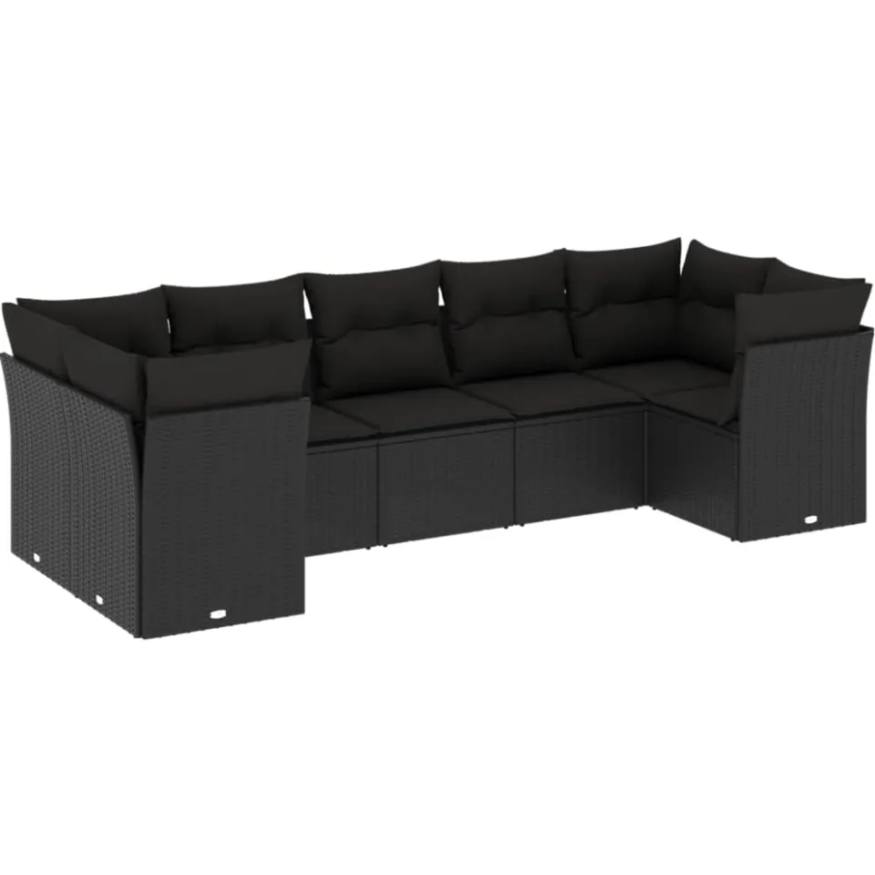 vidaXL 7-delige Loungeset met kussens poly rattan zwart