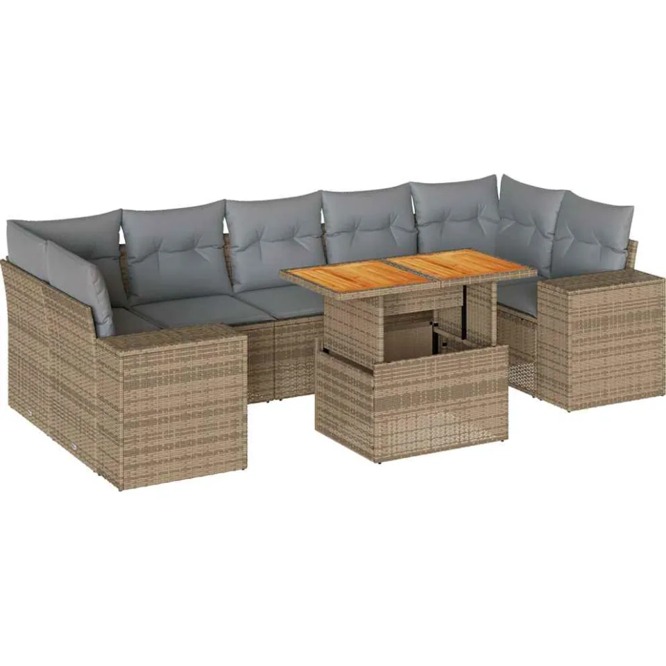 vidaXL 8-delige Loungeset met kussens poly rattan beige, foto 3