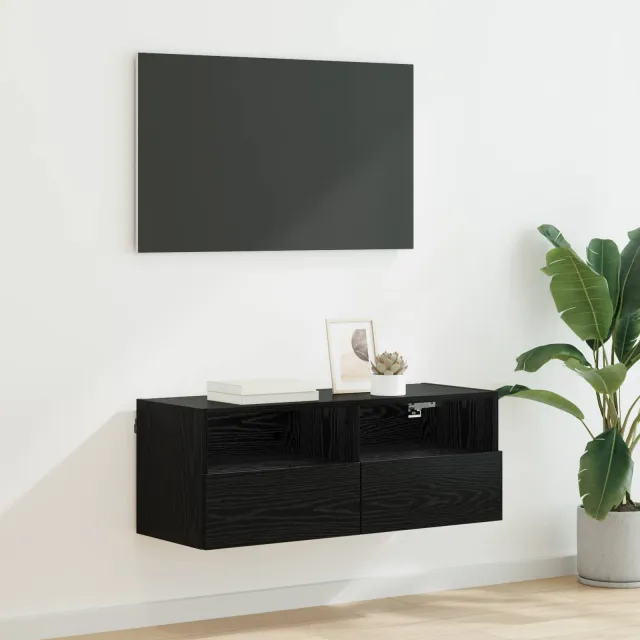 vidaXL TV Wandkast 80 x 30 x 30 cm Zwart Eiken Bewerkt hout, foto 2