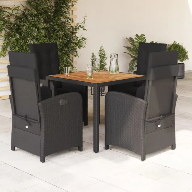 vidaXL 5-delige Tuinset met kussens poly rattan zwart