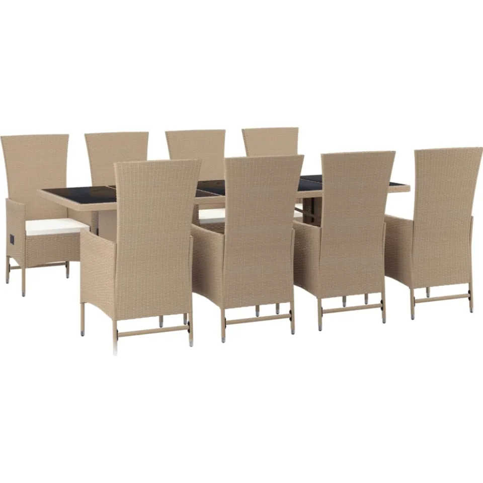 vidaXL 9-delige Tuinset met kussens poly rattan beige