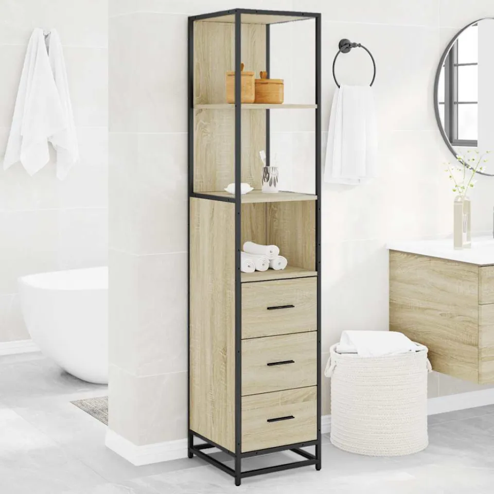 vidaXL Badkamerkast 35x37,5x166 cm bewerkt hout sonoma eikenkleurig, foto 3