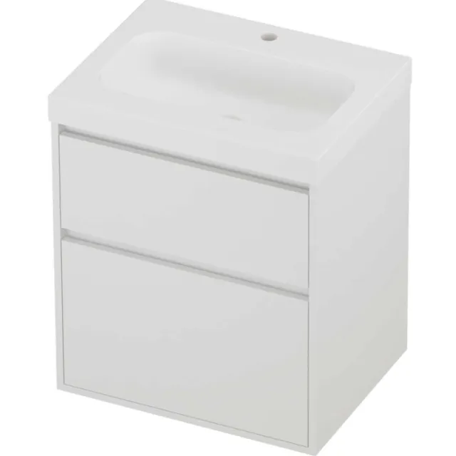 Proline Haga Badmeubelset Polystone Mezza 1 Kraangat Greeploos 60x46x73 cm Mat Wit Mat White
