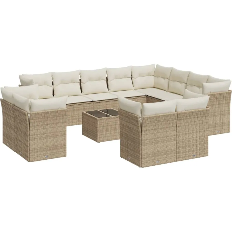 vidaXL 13-delige Loungeset met kussens poly rattan beige