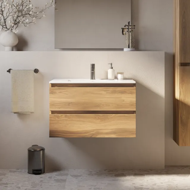 Brauer Core Meubelset 80 cm Met 2 Softclose Lades Greeploos Met Wastafel Honey Licht Bruin