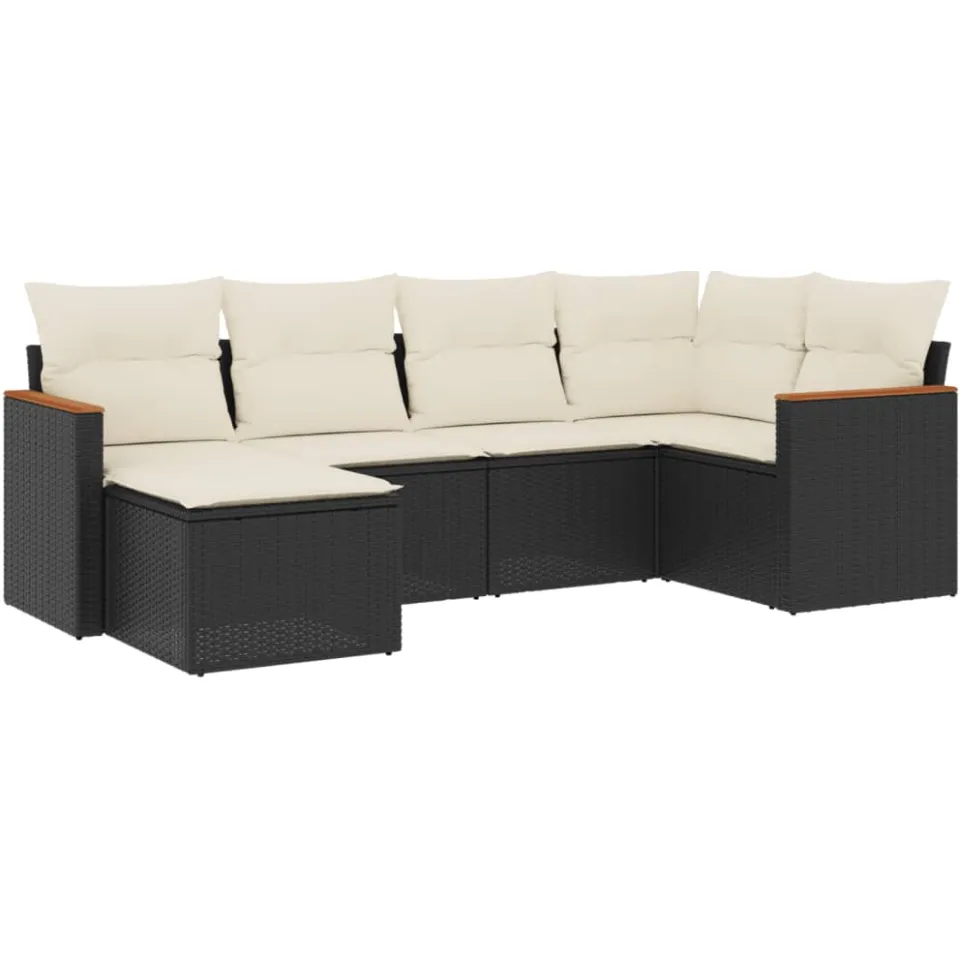 vidaXL 6-delige Loungeset met kussens poly rattan zwart, foto 4