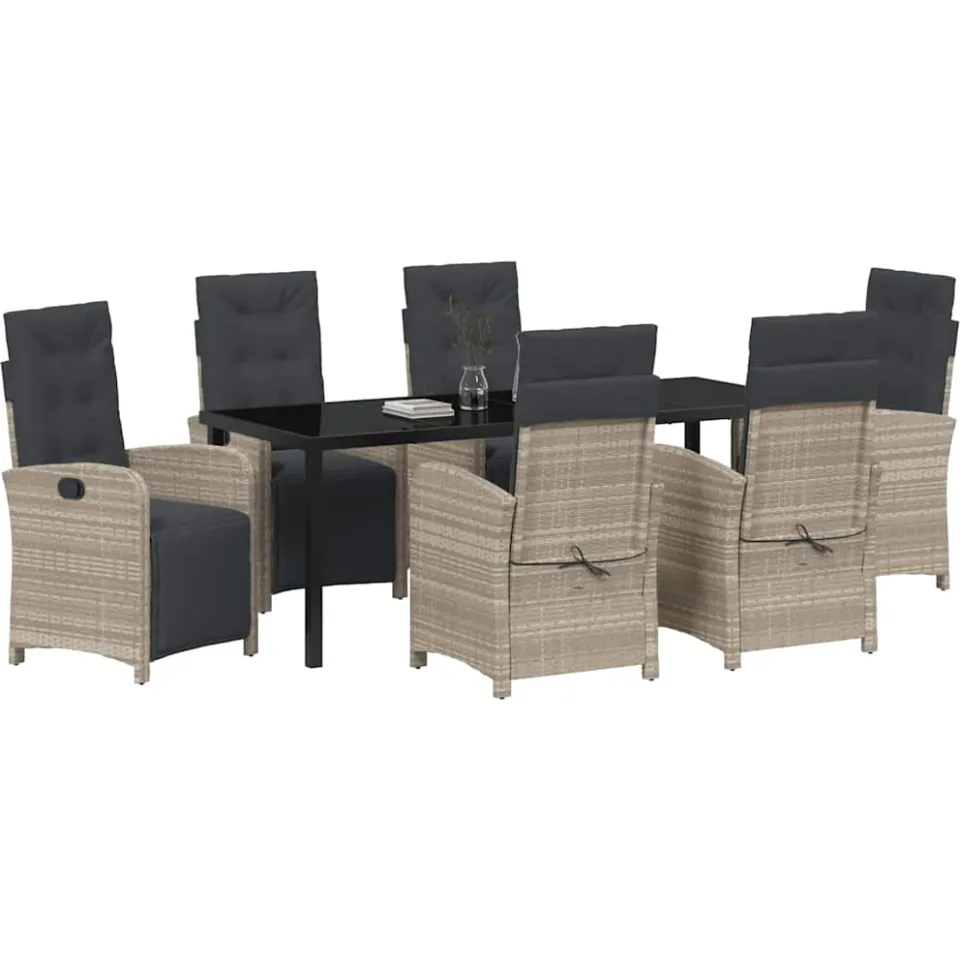vidaXL Tuin eettafelset 7 st Lichtgrijs poly rattan