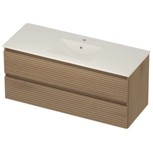 Basic-Line Coach 46 Badmeubelset Porselein 1 Kraangat Greeploos 120x46x54 cm Lamello Oak Glans Wit