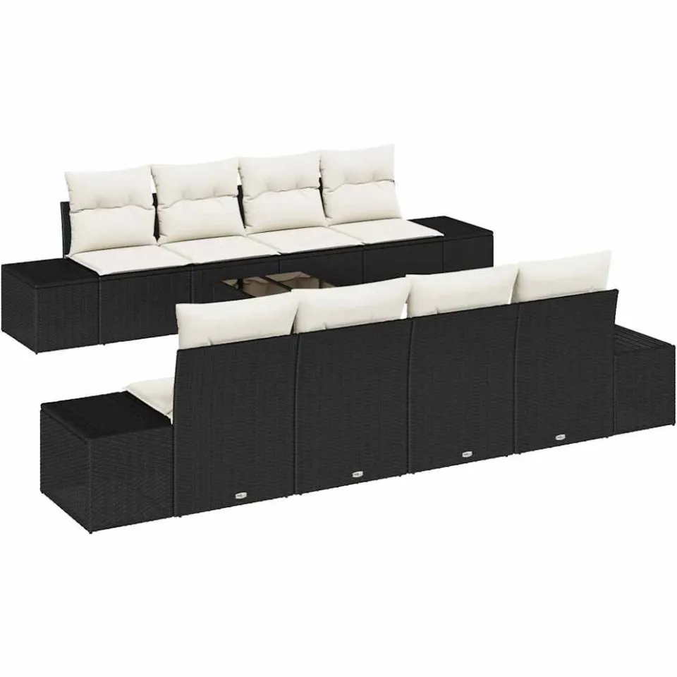 vidaXL Tuin Sofa Set 8 st Zwart en Crème poly rattan