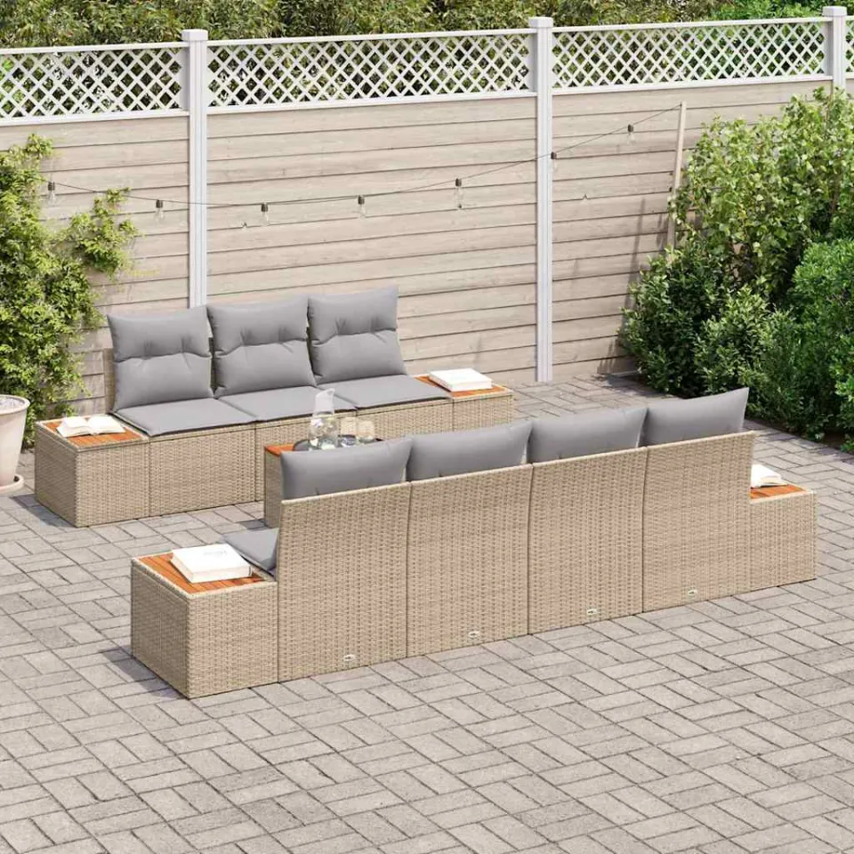 vidaXL Tuinbankenset 8 st Beige Poly riet, foto 3