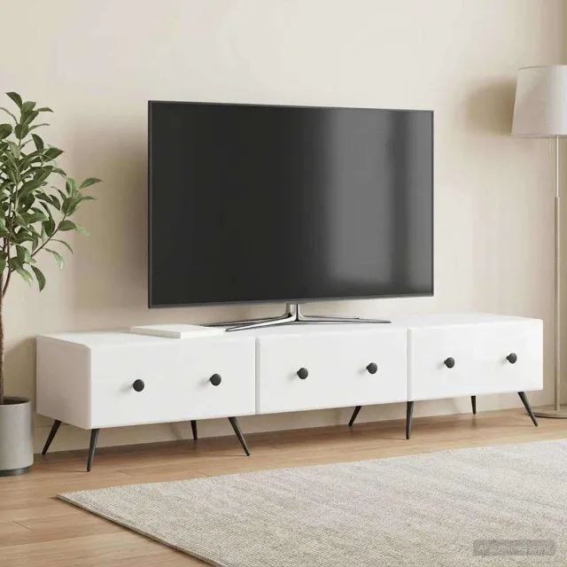 vidaXL TV-kast met lade Hoogglans Wit 147 x 34,5 x 30 cm Bewerkt hout, foto 2
